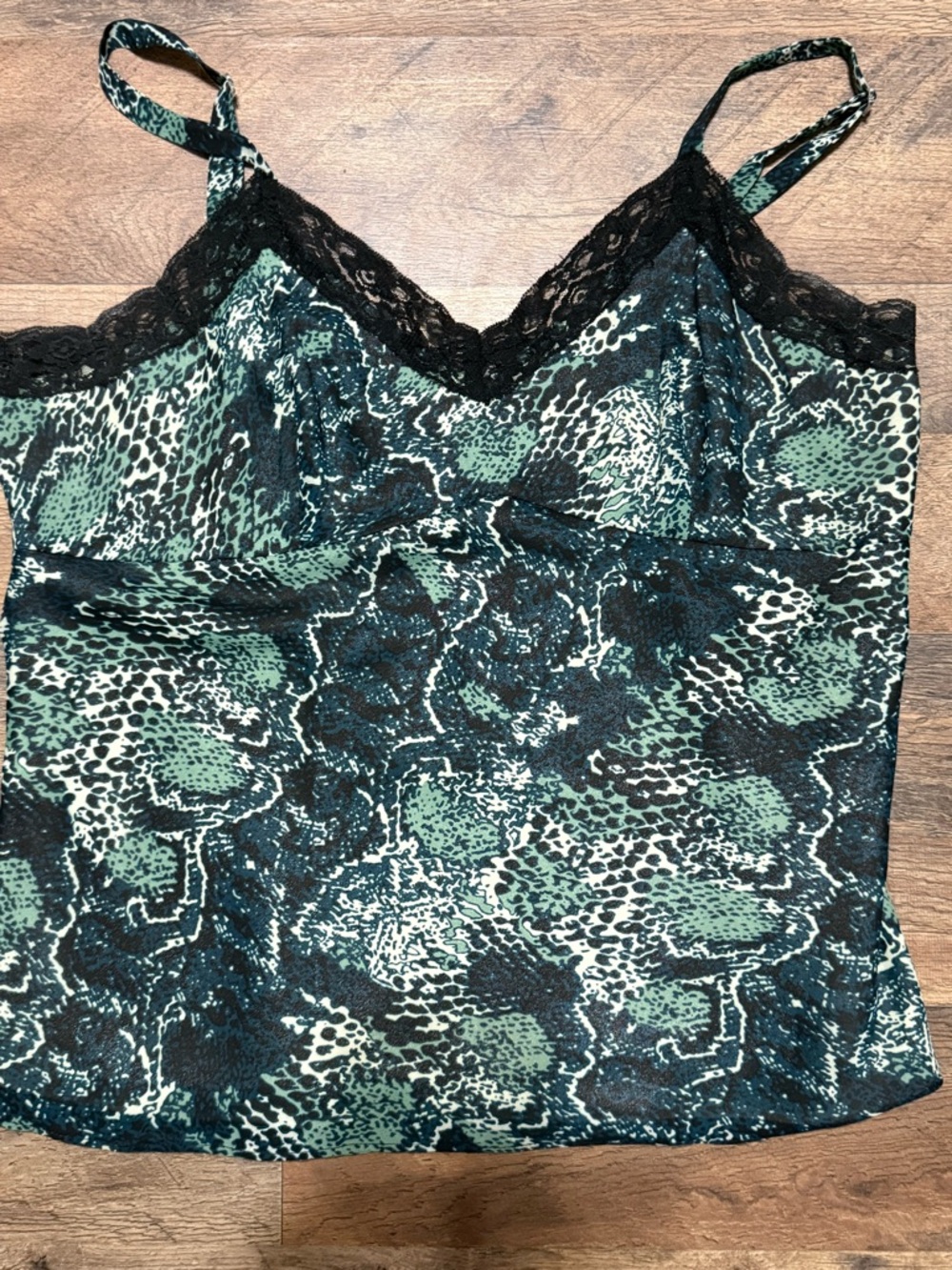 Chadwicks Green and Black Snake Skin Lace-Trim Cami